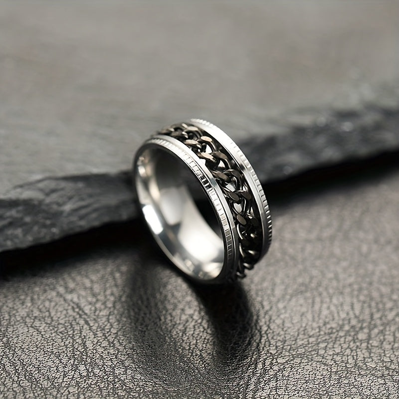 1pc Personality Style 201 Stainless Steel Rotatable Link Chain Ring, 201 Titanium 201 Stainless Steel, Unisex Gift for Couples, All Seasons Jewelry,Suitable for Both Men And Women