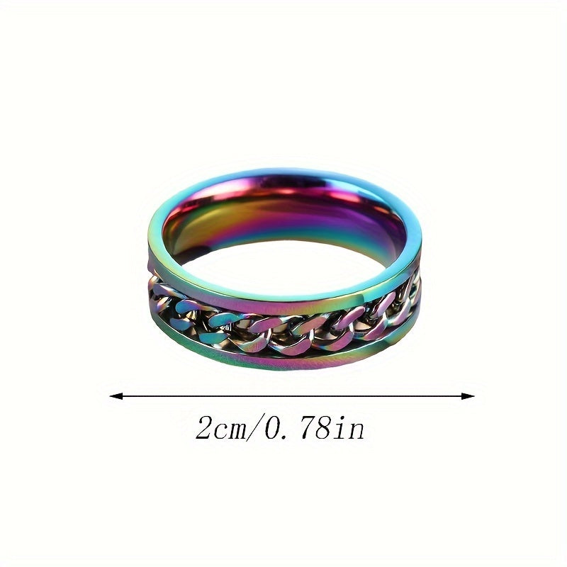 [Vintage Titanium Ring] Titanium Steel Rotatable Vintage Style Ring for Men | Fashion Chain Design, Stainless Steel Single Band Jewelry Accessory