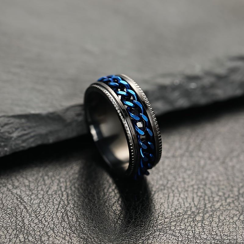 1pc Personality Style 201 Stainless Steel Rotatable Link Chain Ring, 201 Titanium 201 Stainless Steel, Unisex Gift for Couples, All Seasons Jewelry,Suitable for Both Men And Women