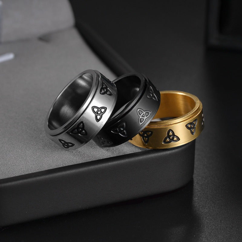 Stylish Titanium Steel Spinner Ring with Triangular Knot Design - Unisex, Rotating, Stress-Relieving, Ideal for Casual Attire & Gifting on Valentine's, Easter, St. Patrick'S Day, Vacation Accessory|Rotating Ring|Durable Construction, Without Battery