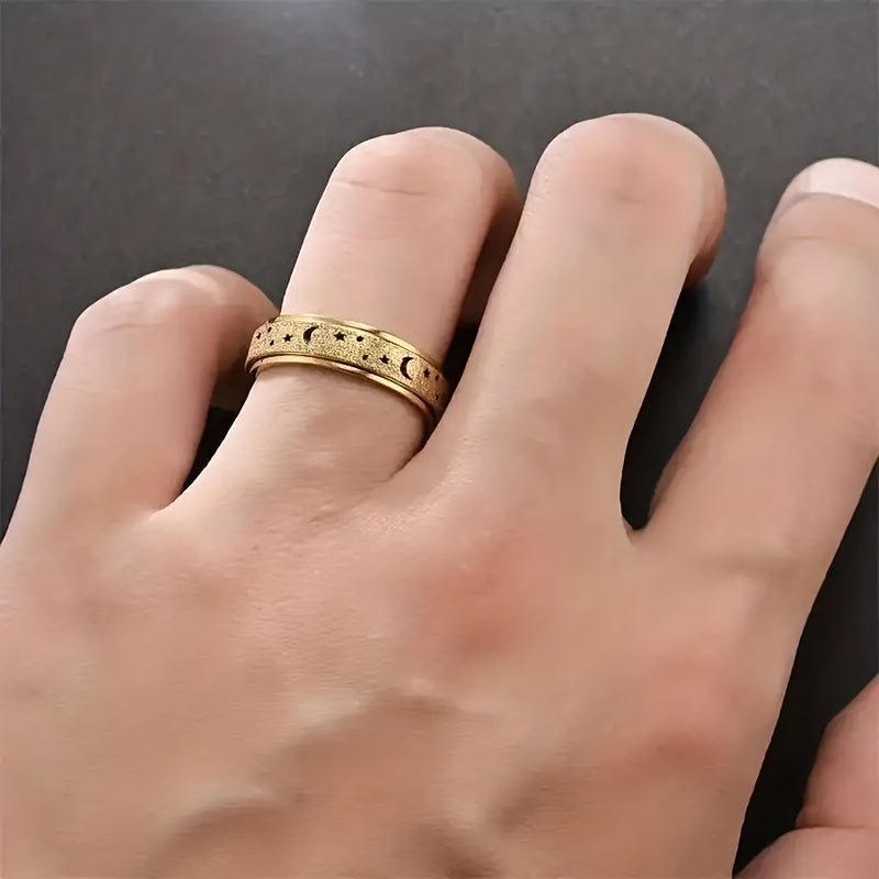 1pc / Fidget Ring Made Of 316L Stainless Steel Rotatable Design Trendy Moon And Star Design Multi Colors to Choose Match Daily Outfits