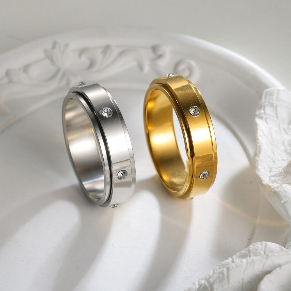 Rotatable Stainless Steel Luxury Six-Prong Ring with Exquisite Micro-Pave Design for a Sophisticated Look