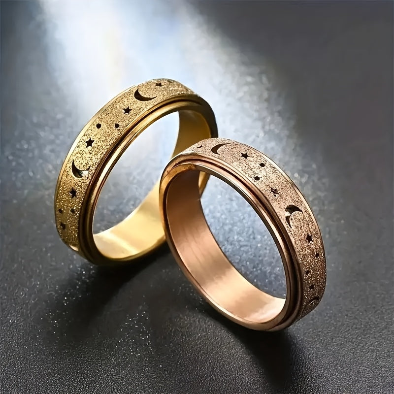 1pc / Fidget Ring Made Of 316L Stainless Steel Rotatable Design Trendy Moon And Star Design Multi Colors to Choose Match Daily Outfits