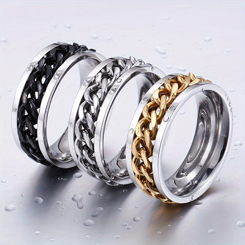 Unisex Zinc Alloy Hip-Hop Style Rotatable Chain Ring, Urban Fashion, Suitable for Wedding & Music Festival, All-Season Accessory