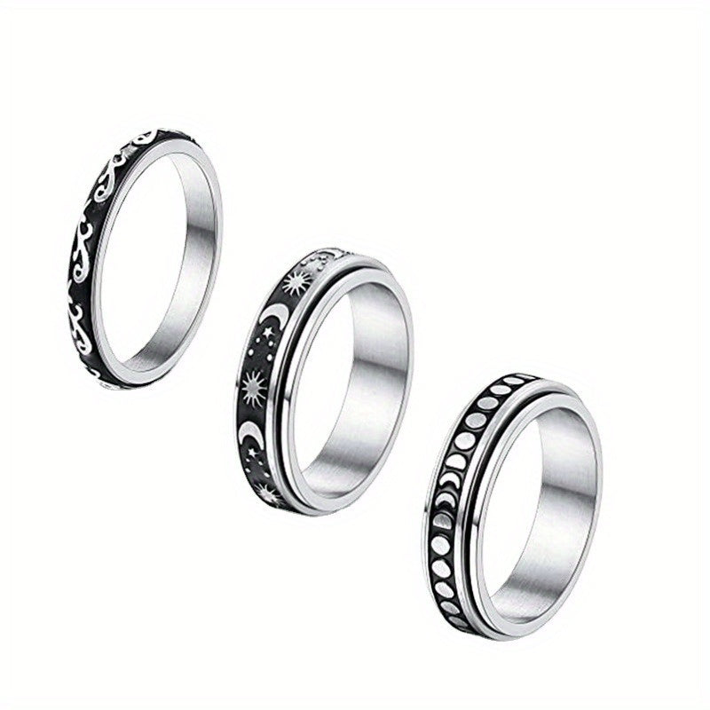 Rotating Star and Moon Pattern Ring Set, Fits American Halloween and Christmas, Unique Starry Night Design, Perfect for Festive Occasions, For Teenager