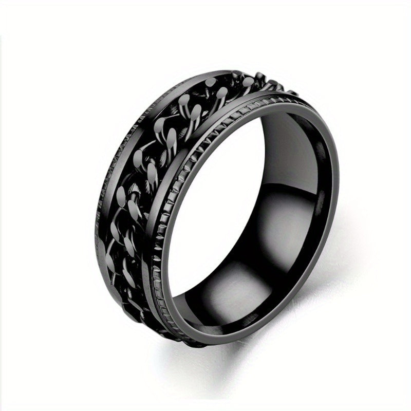 Trendy Chain Stripe Rotatable Rings with Multiple Color Options, Suitable for Festivals Such As Independence Day And Christmas, a Unique Accessory.