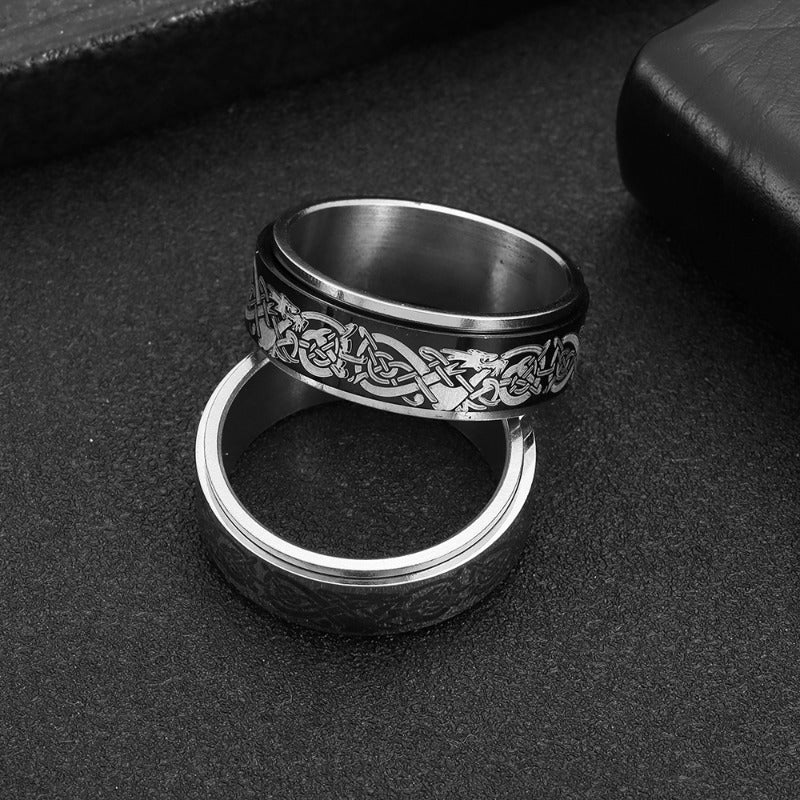 New Men's Titanium 201 Stainless Steel Ring with Dragon Pattern, Rotatable Relax Finger Accessory